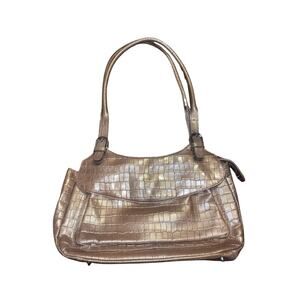 Maxx New York Gold Crocodile Embossed Print Leather Shoulder Bag Purse